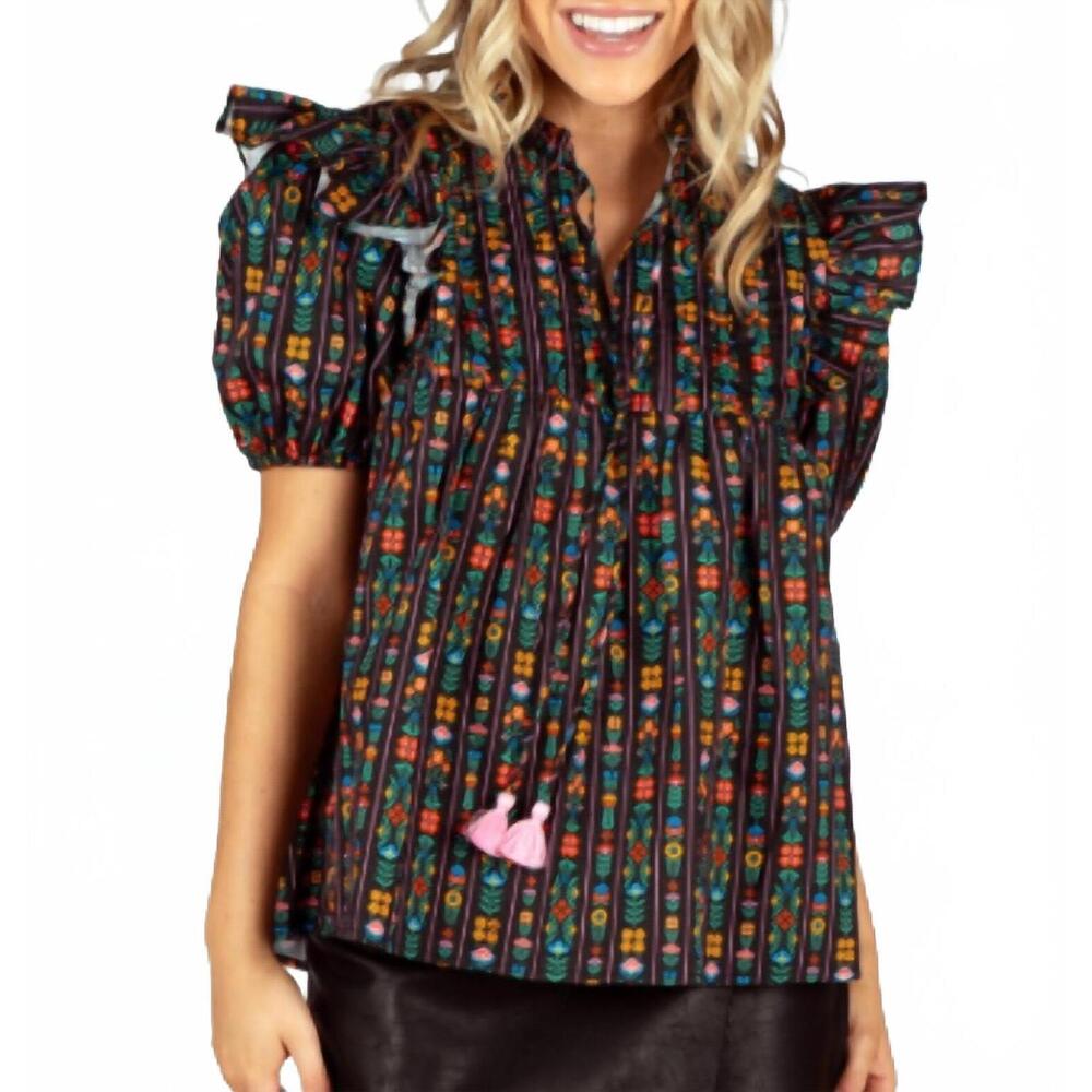 NEW SINCERELY OURS botanical ribbon nora top in blue